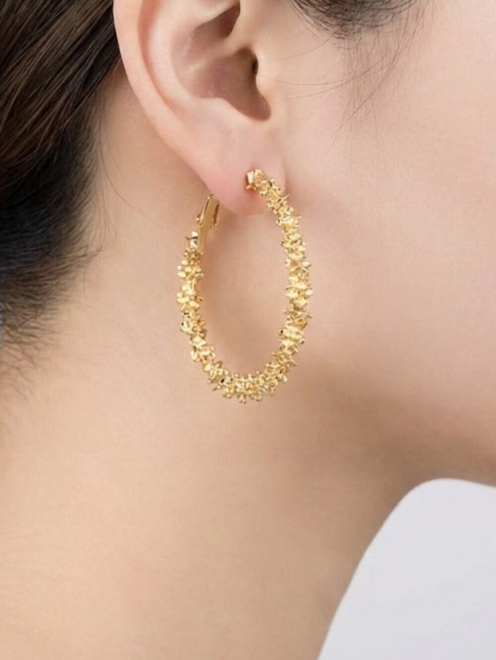 Textured Gold Stainless Steel Hoop Earrings for Women – Lightweight NWT